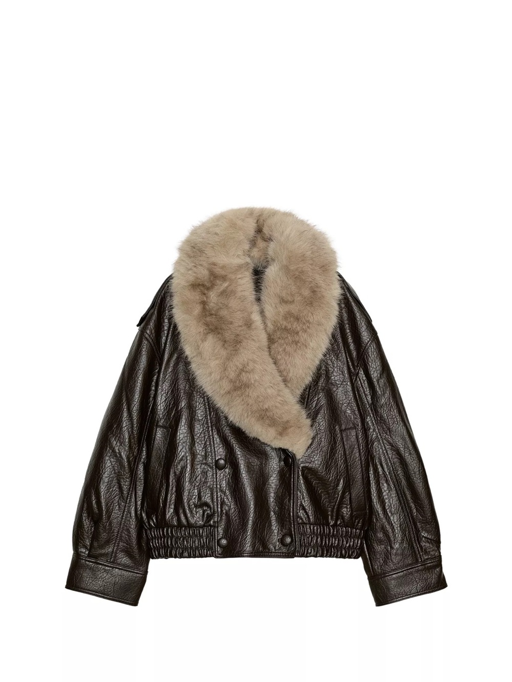 Zara Dark Brown Leather Jacket with Removable Fur Shawl Collar